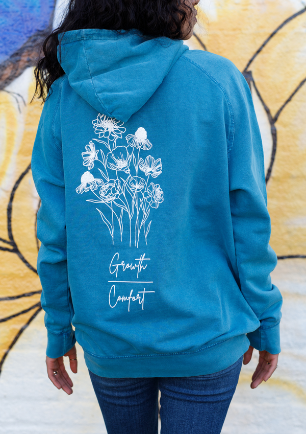 Growth Over Comfort Vintage Wash Lake Blue Hoodie