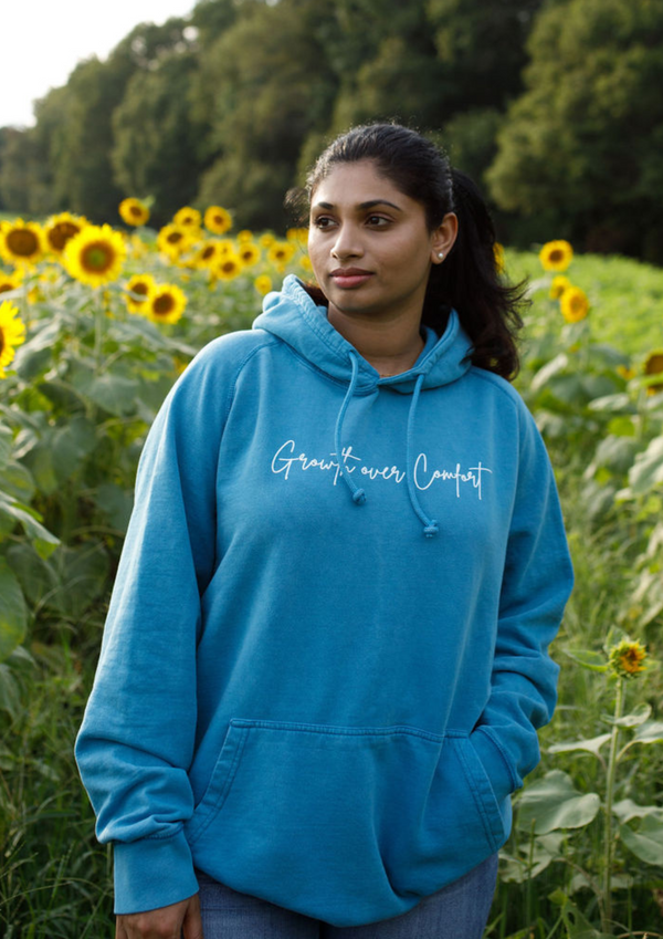 Growth Over Comfort Vintage Wash Lake Blue Hoodie